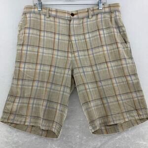 Tommy Bahama Shorts Mens 36 Beige Plaid Linen Blend Paradise Nation